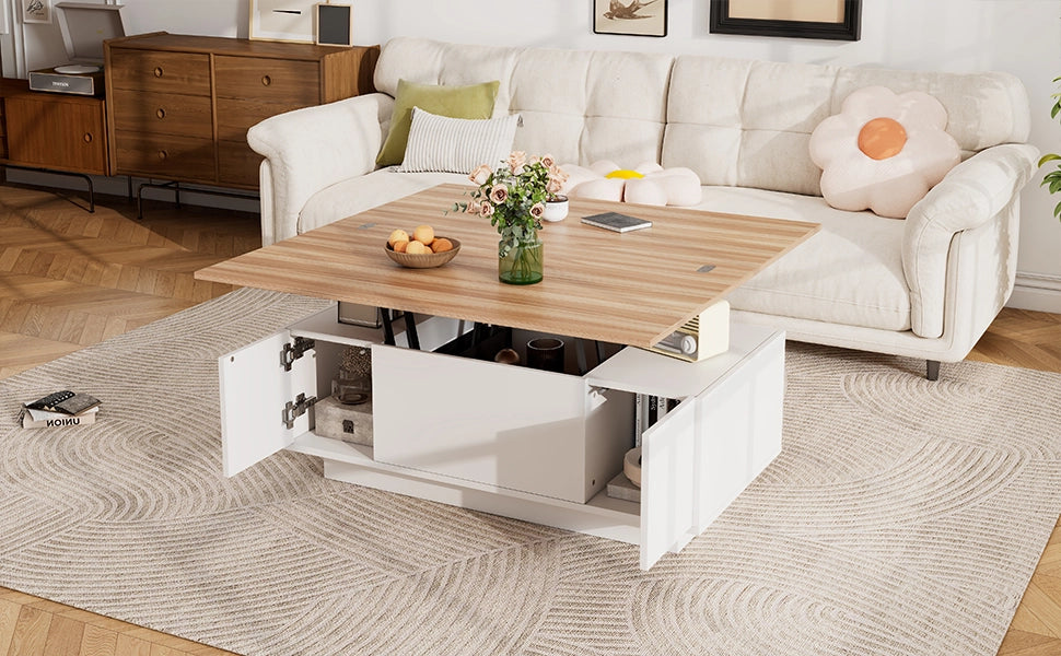Tavolino da Salotto Sollevabile con Contenitore Nascosto Bianco e Legno