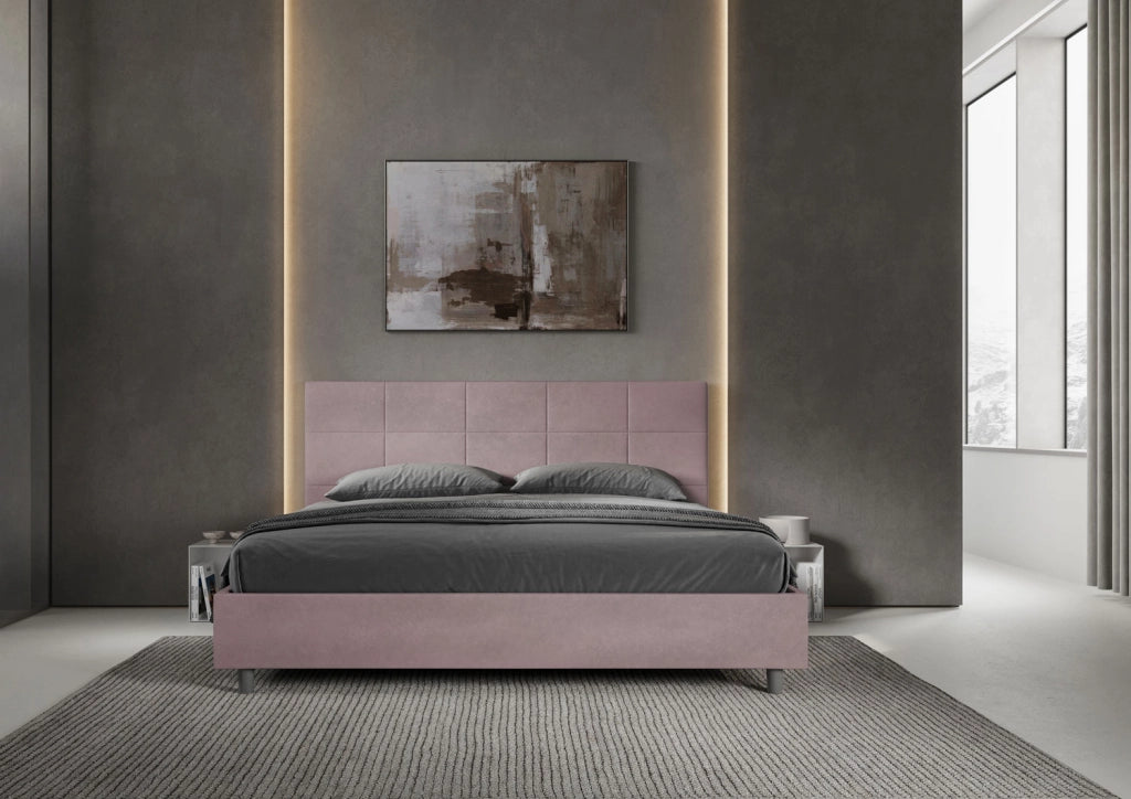 BS COM Letto matrimoniale king size senza rete imbottito 200x200 microfibra glicine