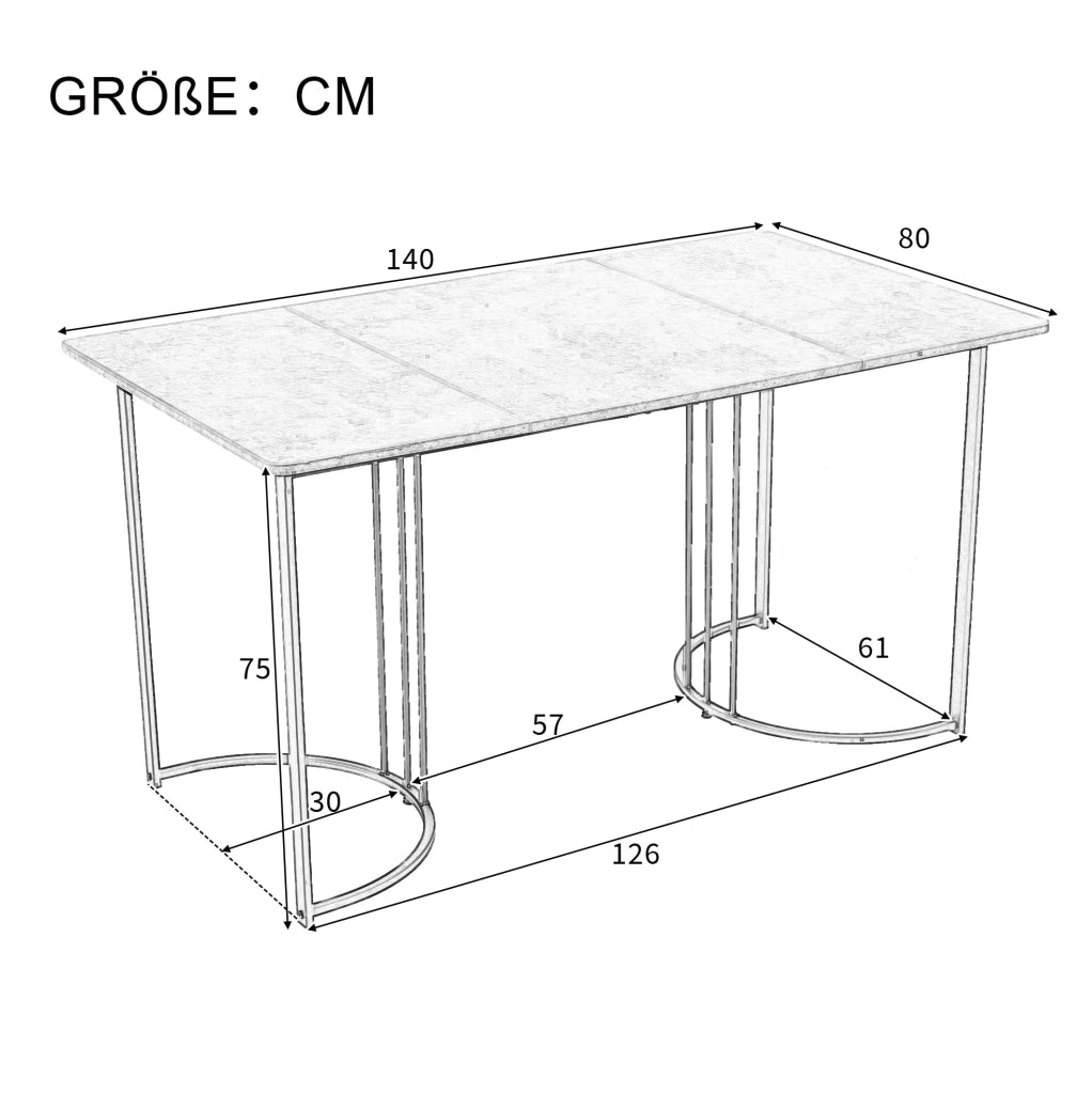 Set tavolo da pranzo con 6 sedie in velluto grigio scuro; tavolo 140x80 cm bianco