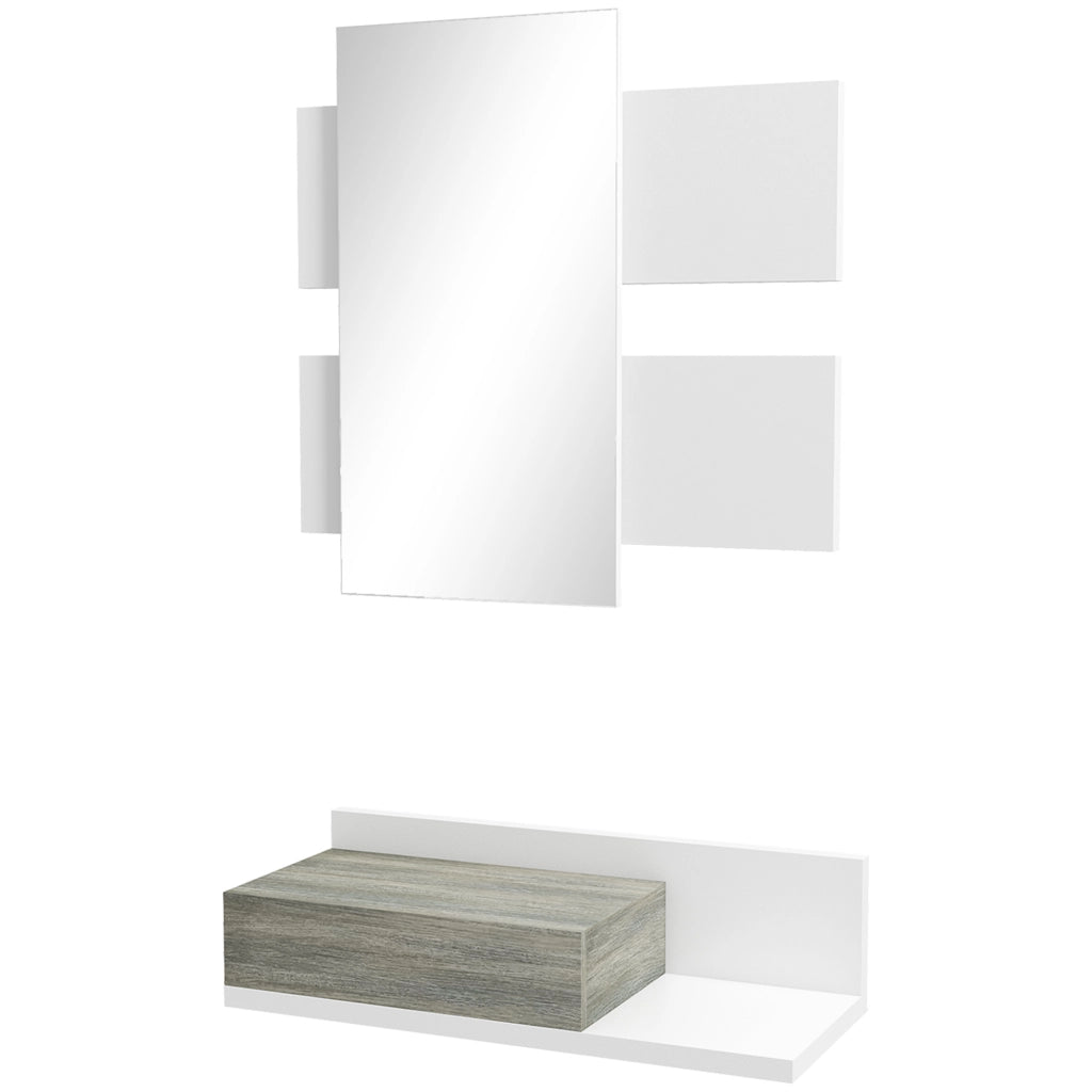 Mobile Ingresso con Specchio e Cassetto ¨C zephmum ¨C Grigio e Bianco 75x3.5x75 cm