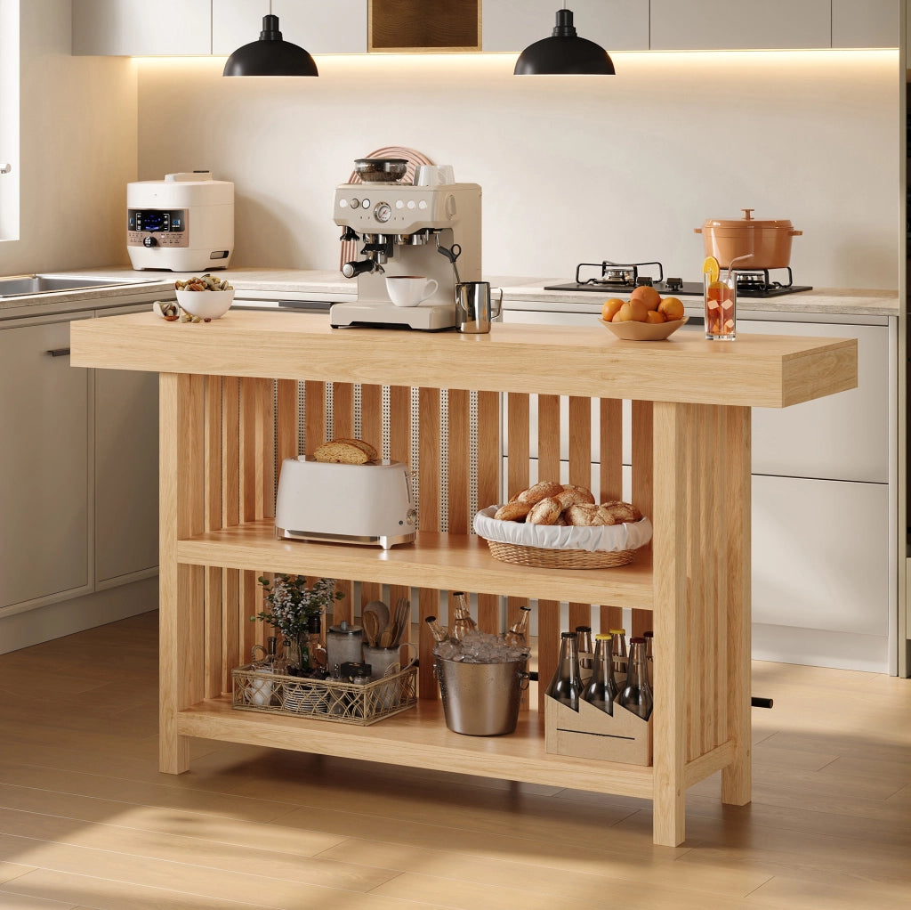 Tavolo bar 160x40x105 cm con ripiani a 2 livelli e poggiapiedi in MDF naturale HOMVRA