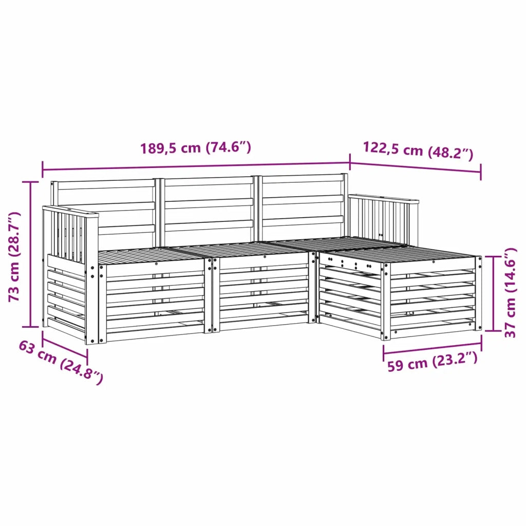 Set divani 4 pcs Naturale Legno di Acacia Massello 3374599