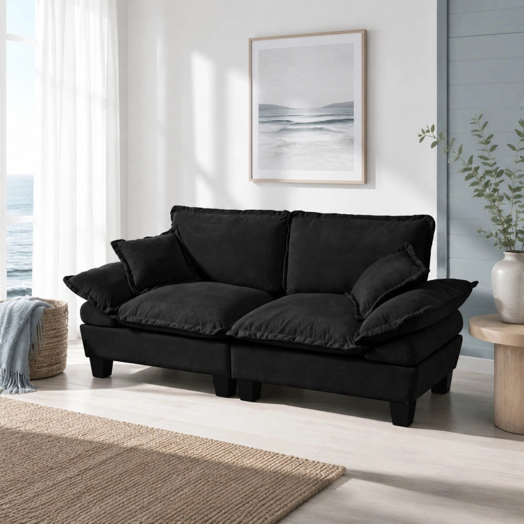 Divano a 2 posti in ciniglia nero con braccioli rimovibili e struttura in legno 194 × 82 × 90 cm