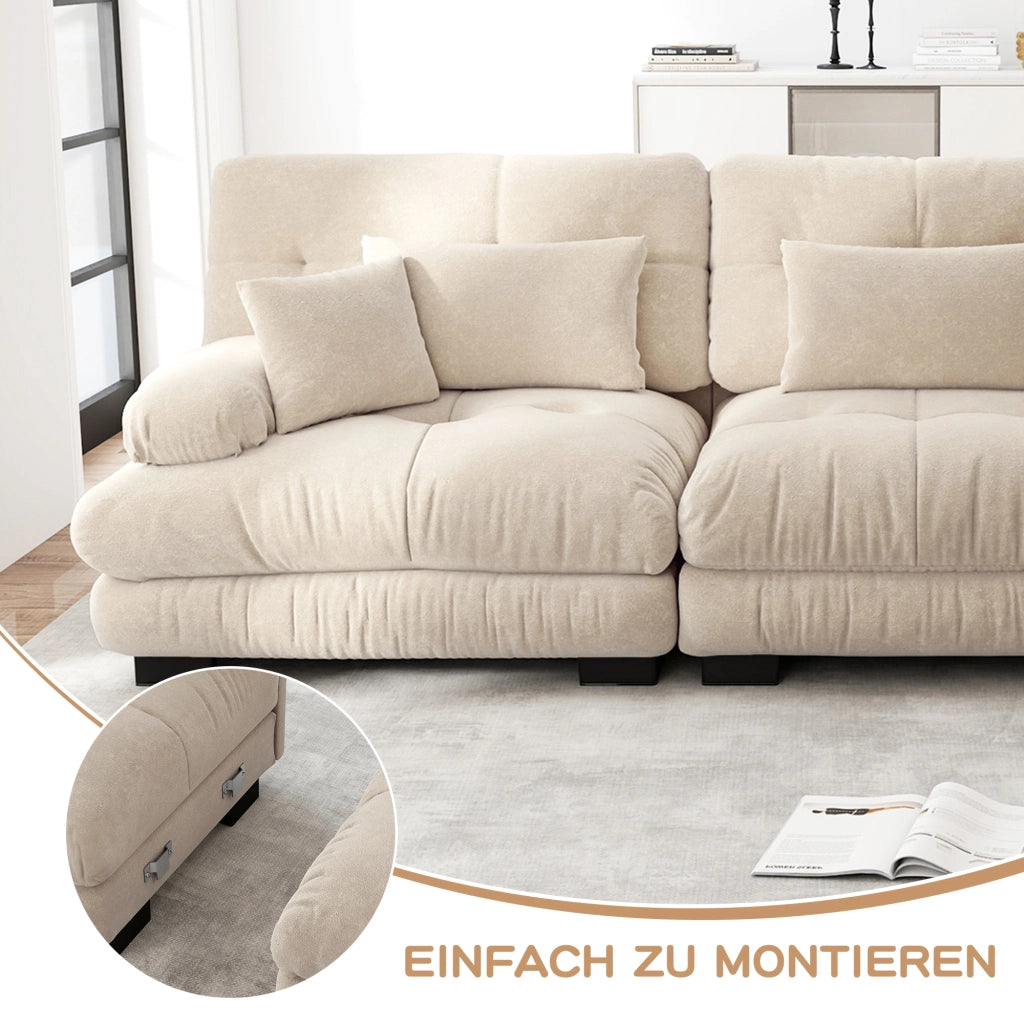 Divano modulare a 4 posti in chenille con ottomane mobili color caffè chiaro