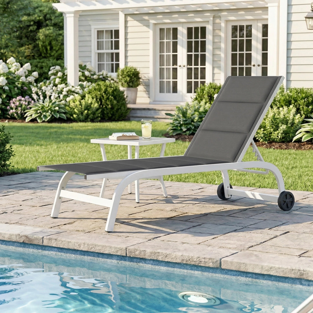 Lettino da Giardino con Ruote ¨C Minimal ¨C Texteline Grigio Scuro e Bianco