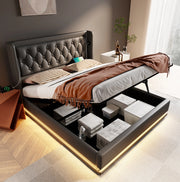 Letto matrimoniale 180x200 cm con contenitore; LED e USB-C; struttura in PU nero