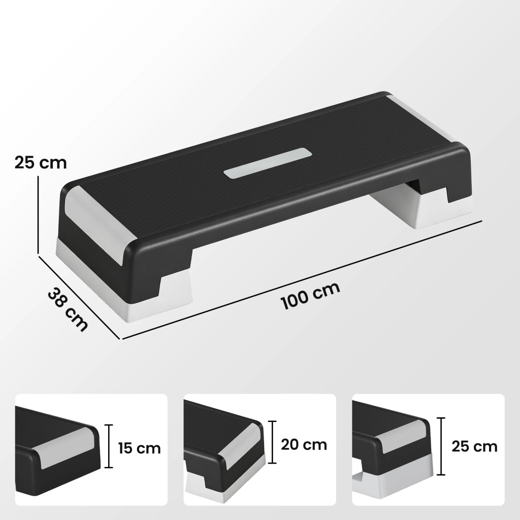 Stepper Aerobico Regolabile Altezza 15-20-25 cm con Supporti in PP e ABS Nero e Grigio