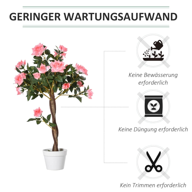 Albero artificiale di camelia rosa in plastica PE con vaso; foglie effetto seta e tronchi realistici; 90 cm