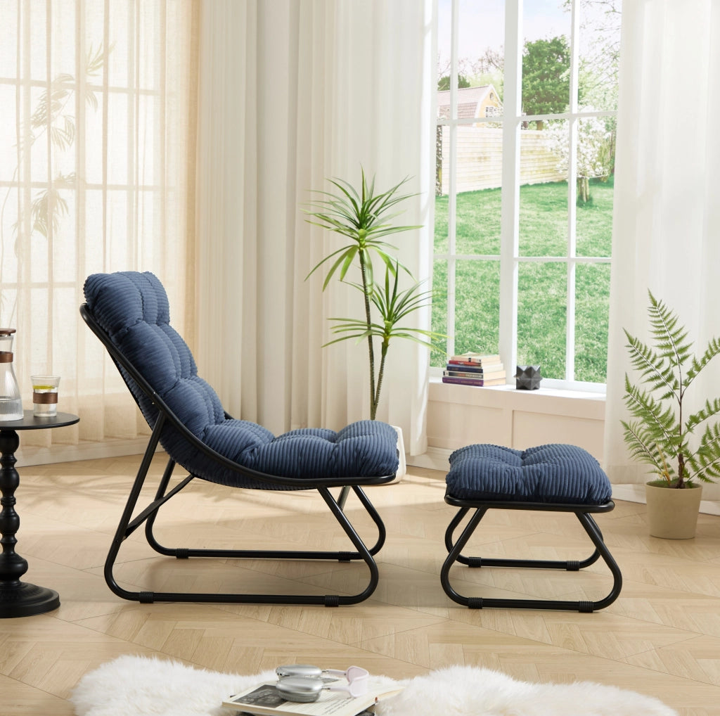 Poltrona relax da esterno con pouf, struttura nera