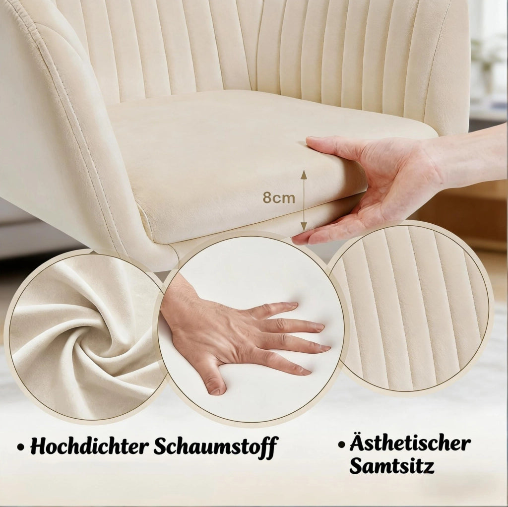 Sedia da ufficio ergonomica in velluto crema con ruote e altezza regolabile