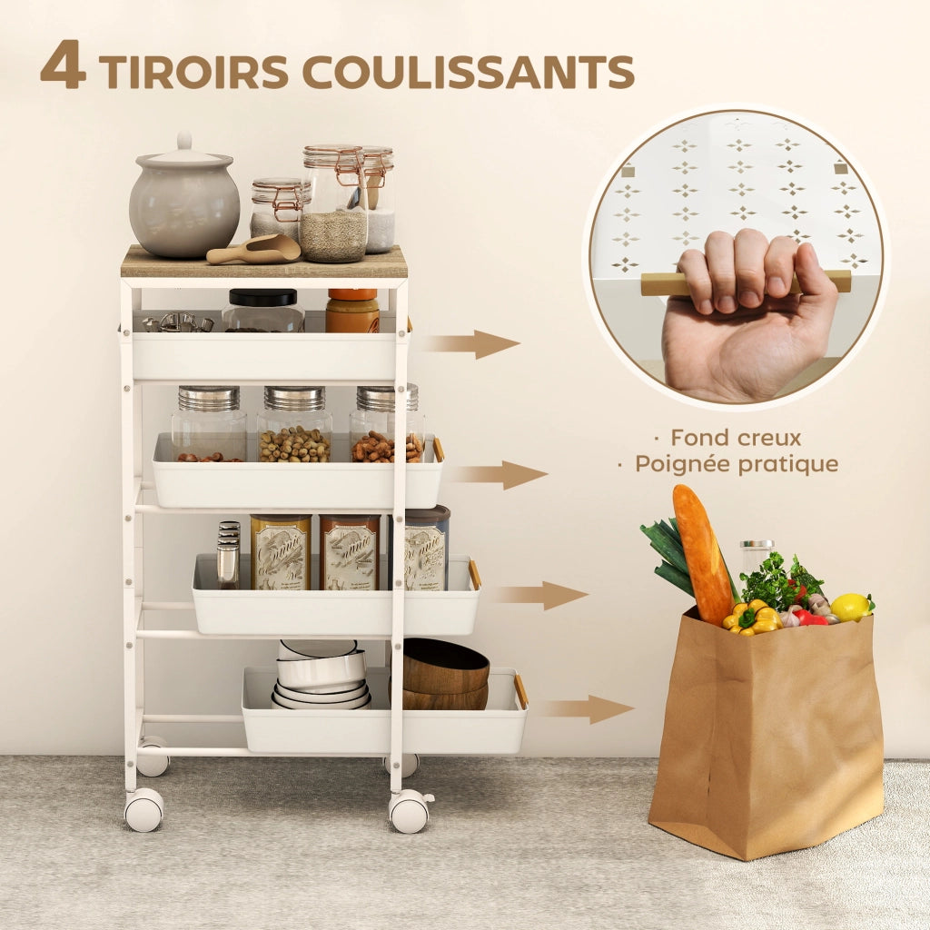 Carrello a rotelle con cassetti e ripiani ¨C Minimal ¨C Bianco