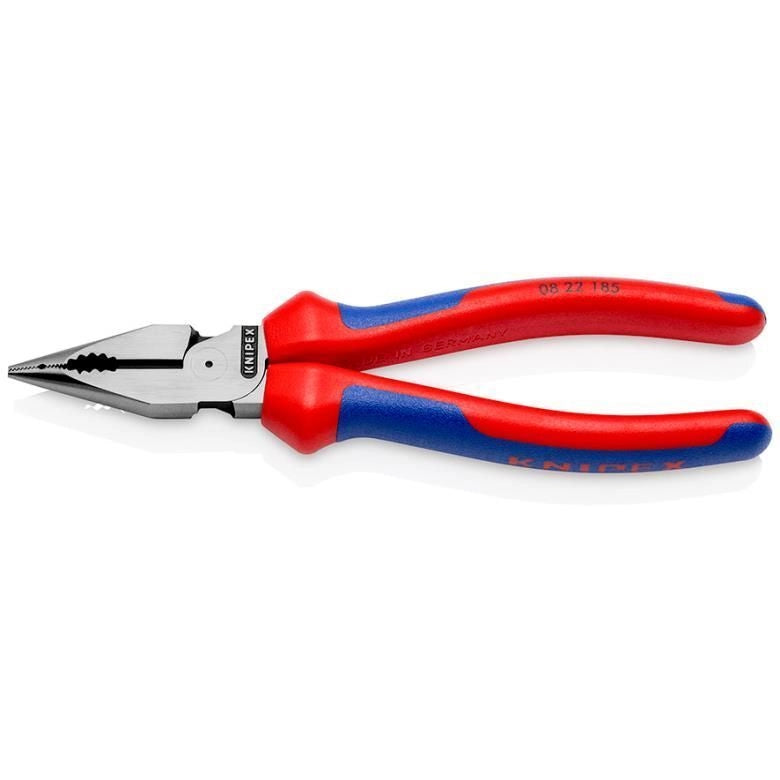 KNIPEX 08 22 185 Pinza Universale con Testa a Punta 185 mm Manici Comfort con Taglienti Temprati 64 HRC colore Nero