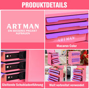 Cassettiera organizer a 5 cassetti in acciaio laminato a freddo rosa e viola per cosmetici e ufficio