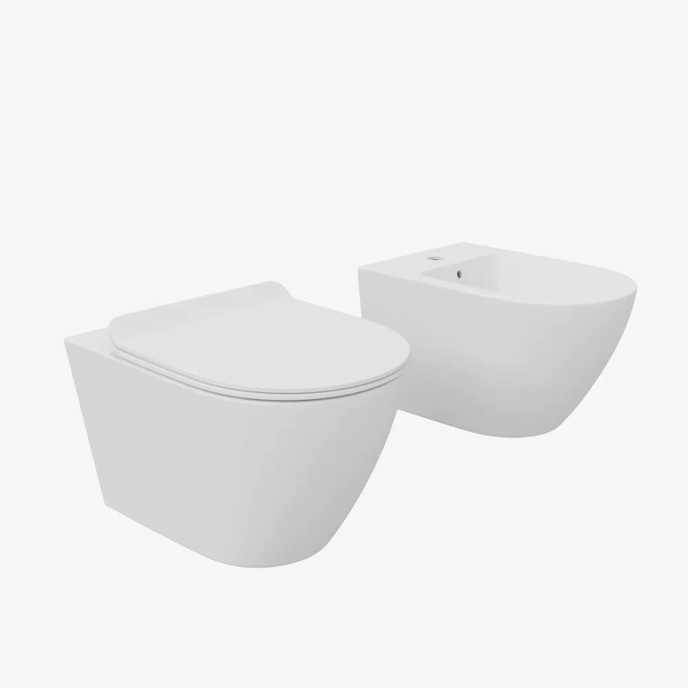 Sanitari sospesi in ceramica bianco opaco vaso tornado silent flush sedile soft-close e bidet | Sydney