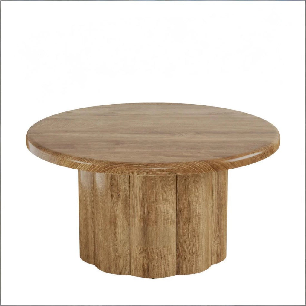 Tavolino da caffè rotondo 80 cm con base a colonne scanalate in MDF superficie antigraffio colore marrone