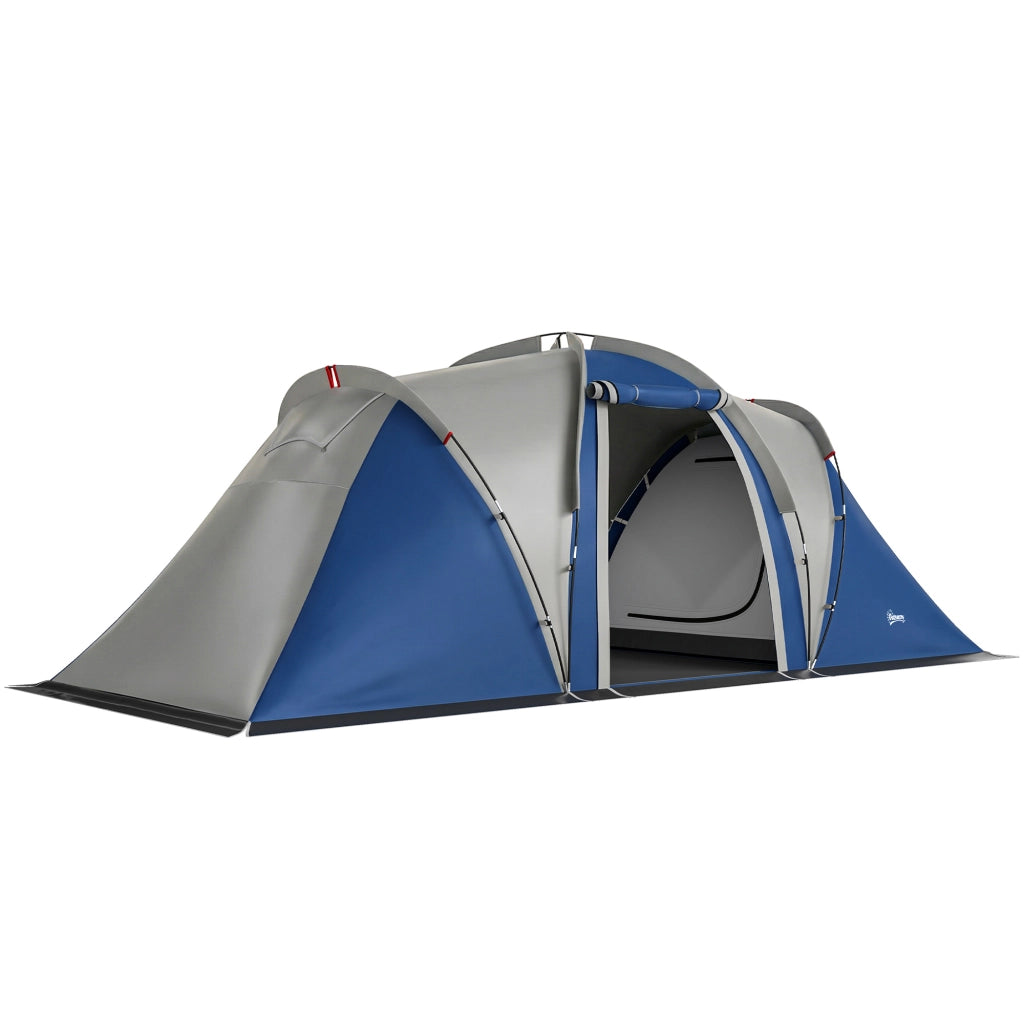 Tenda da Campeggio a Tunnel Familiare 4-5 Persone Blu Doppio Strato con 2 Camere Soggiorno Impermeabile 3000 mm per Giardino