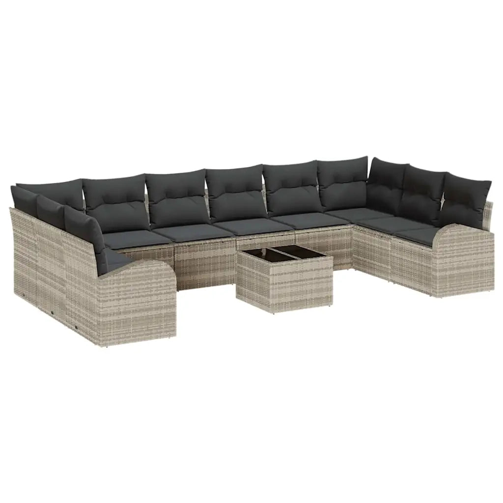 Set Divano da Giardino 11 pcs Grigio chiaro polyrattan
