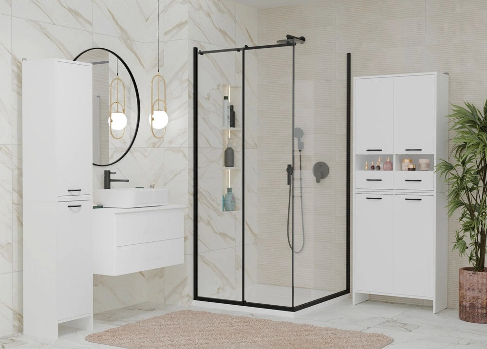 Mobile bagno NINA 1k1d bianco scaffale colonna 1 kosz per bucato 3 ripiani per bagno