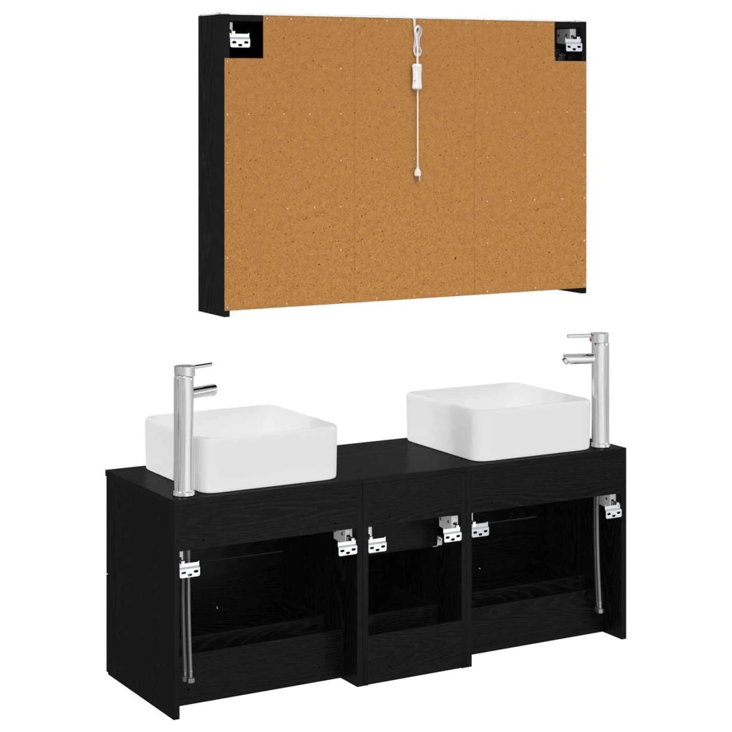 Set di mobili per il bagno 4 pz Rovere Nero 3406784