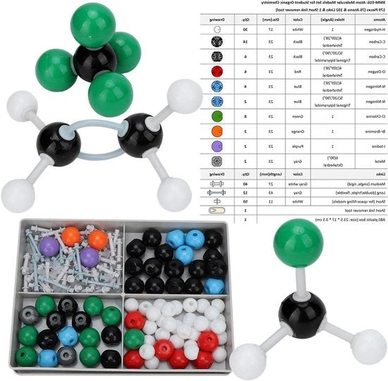 Kit di costruzione molecolare con orbitali elettronici - Set di struttura molecolare per strutture inorganiche e organiche - Educazione chimica per insegnanti e studenti - 179 pezzi - Adatto per modelli atomici - Colorato.