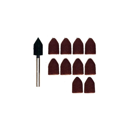 PROXXON SET 10 CAPPUCCI ABRASIVI DI RICAMBIO (5X GRANA 80 E 5X GRANA150) - CON ALBERO PORTACAPPUCCI