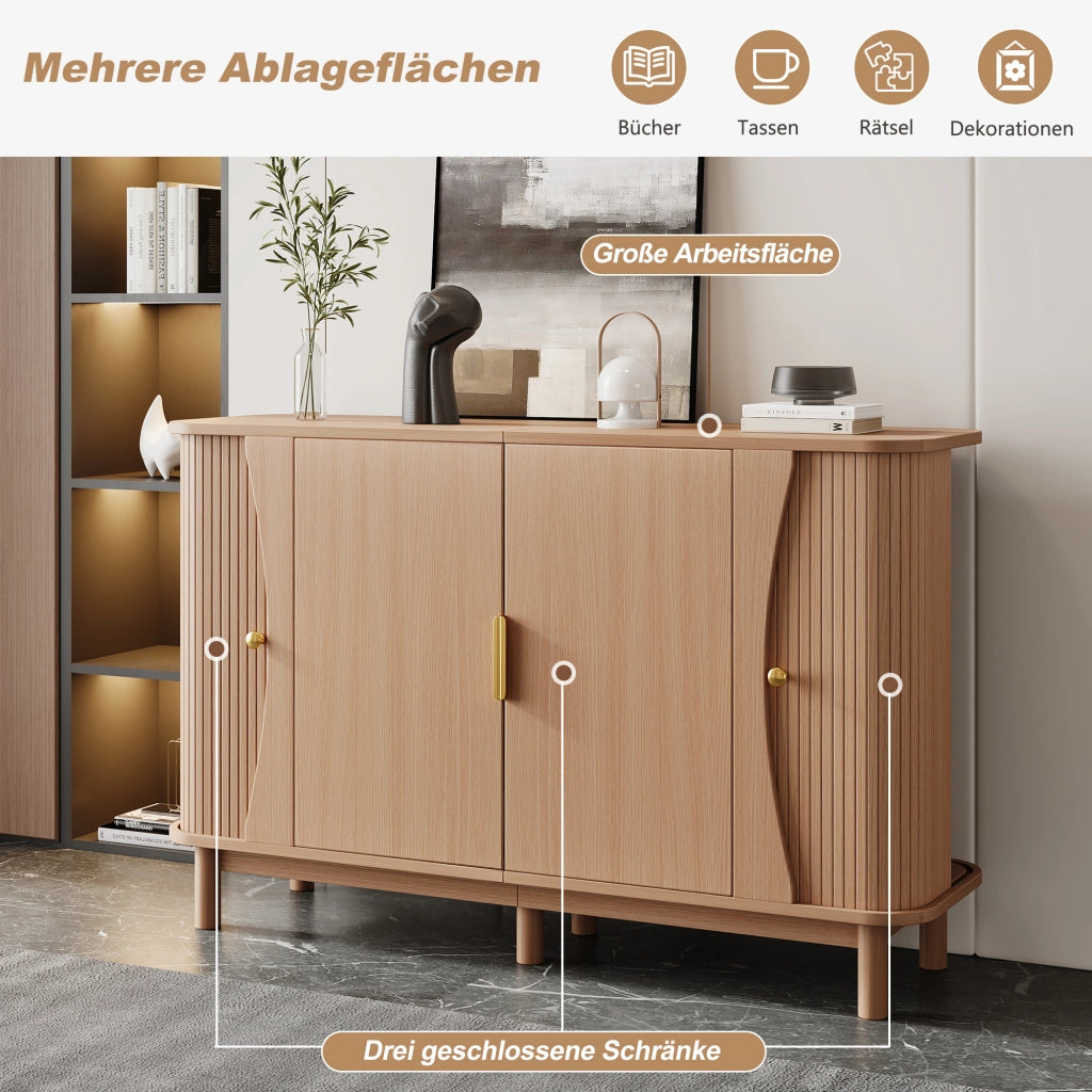 Madia con 2 ante scorrevoli e ripiano regolabile in MDF naturale 140 × 40 × 88 cm
