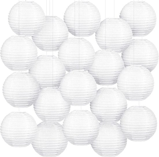 20 Stuks Lampioni Bianchi da 20 cm - Lampioni Rond per Matrimoni, Feste di Compleanno e Feste