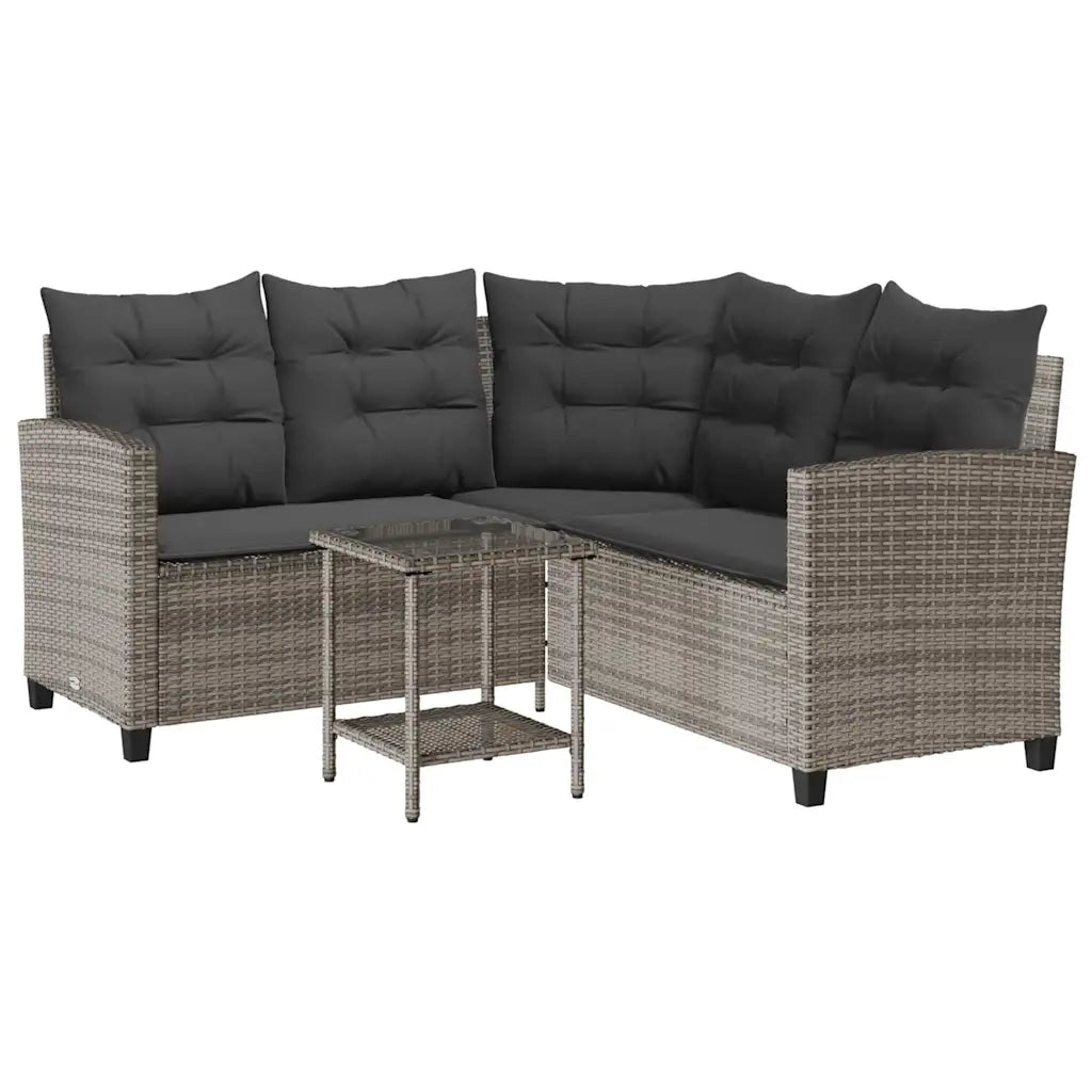 Divano da Giardino con Tavolo e Cuscini a L Grigio Polyrattan 4103874