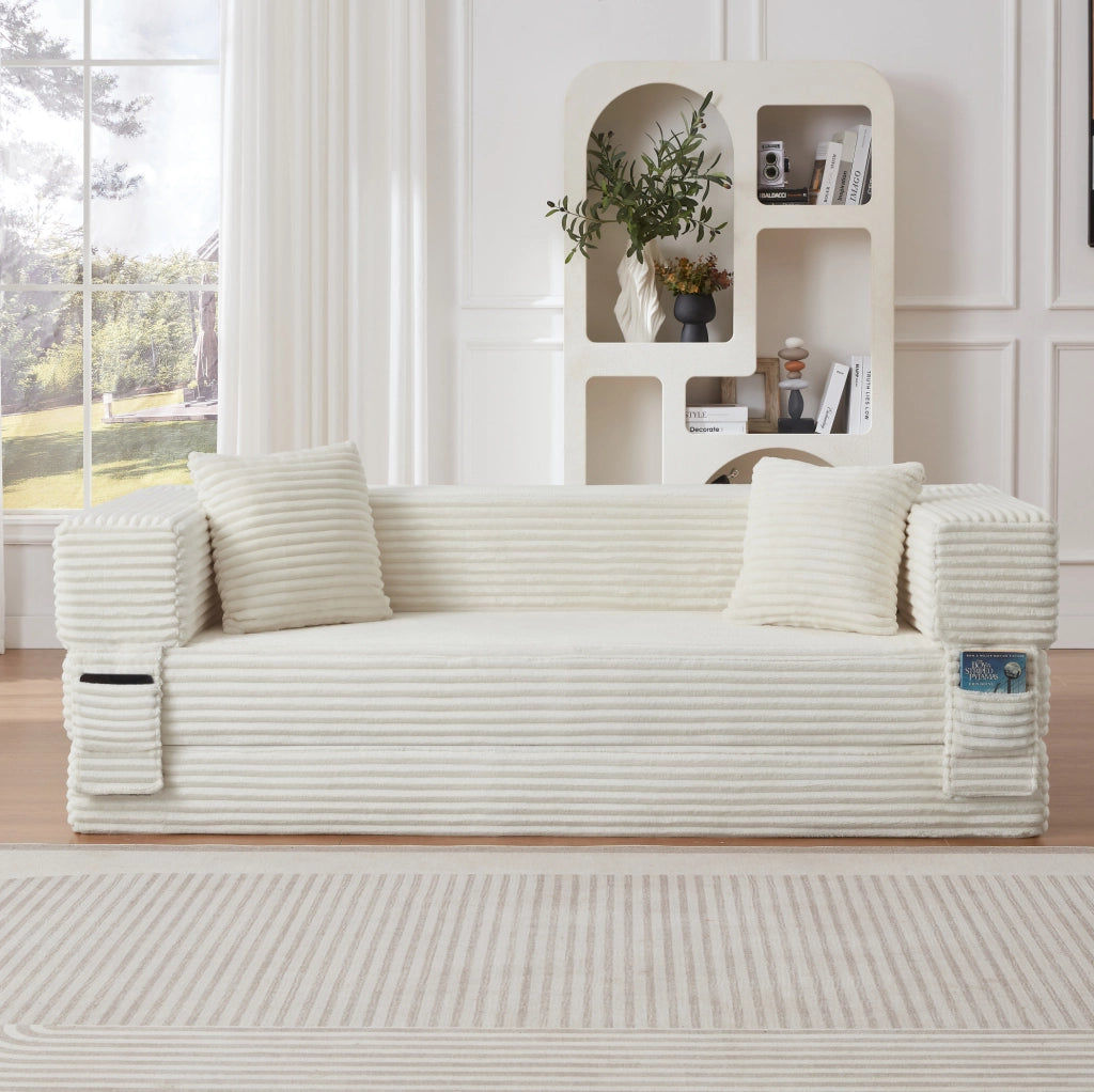 Divano moderno in velluto a coste, design quadrato classico, trasformabile in letto piccolo