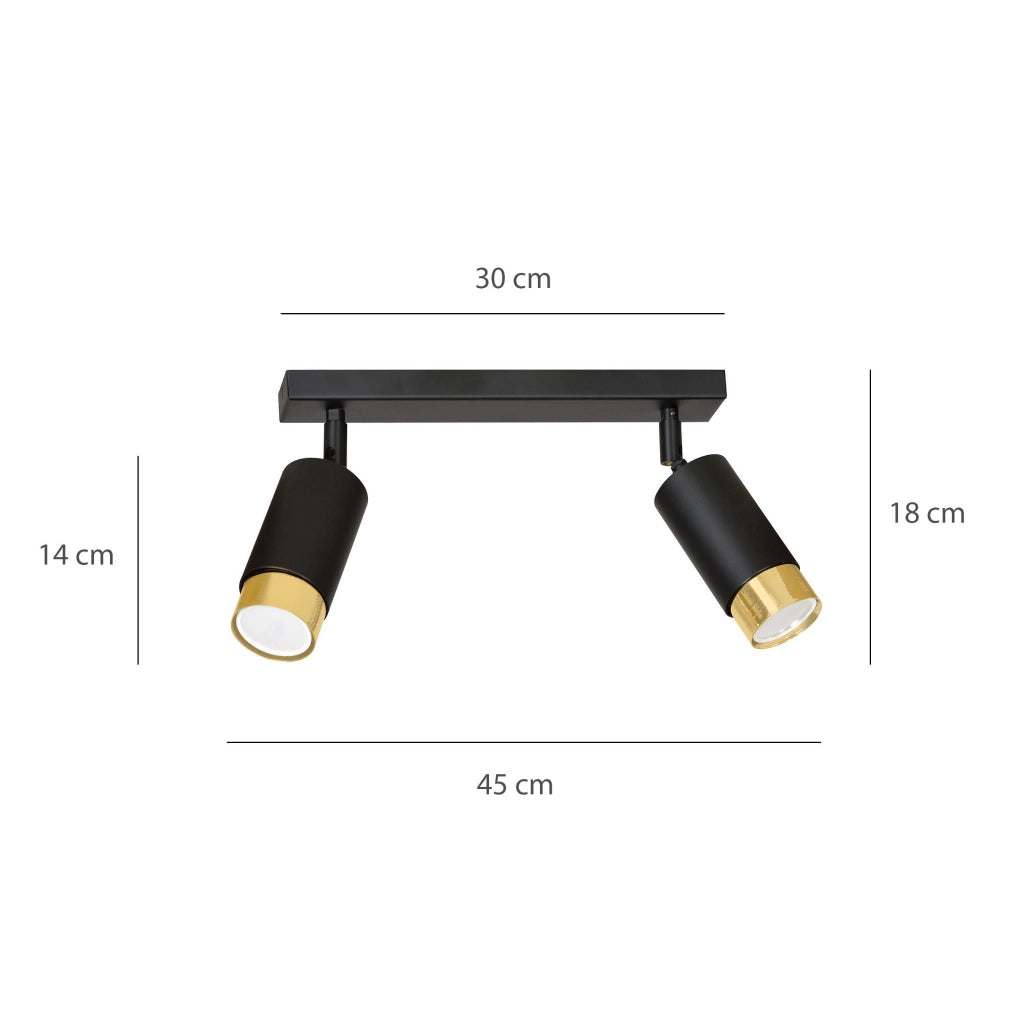 Plafoniera Emibig HIRO 2 faretti GU10 nero oro 30cm