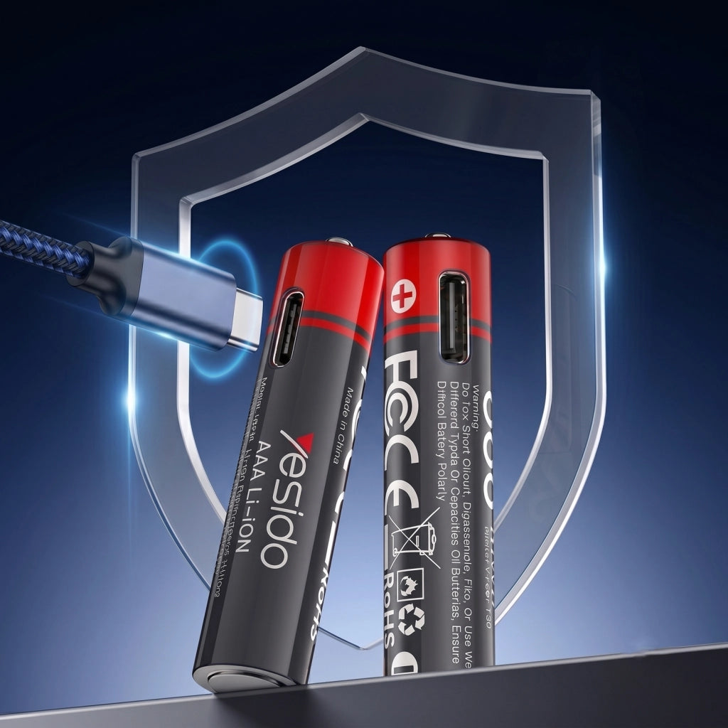 8x Batterie AA Litio 440mAh 1.5V 666mWh Ricaricabili USB-C Nero / Rosso Yesido