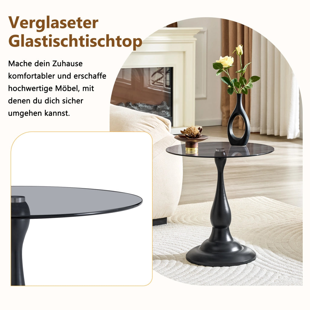 Tavolino da divano rotondo in vetro temperato con base in metallo nero e piano antigraffio diametro 50 cm