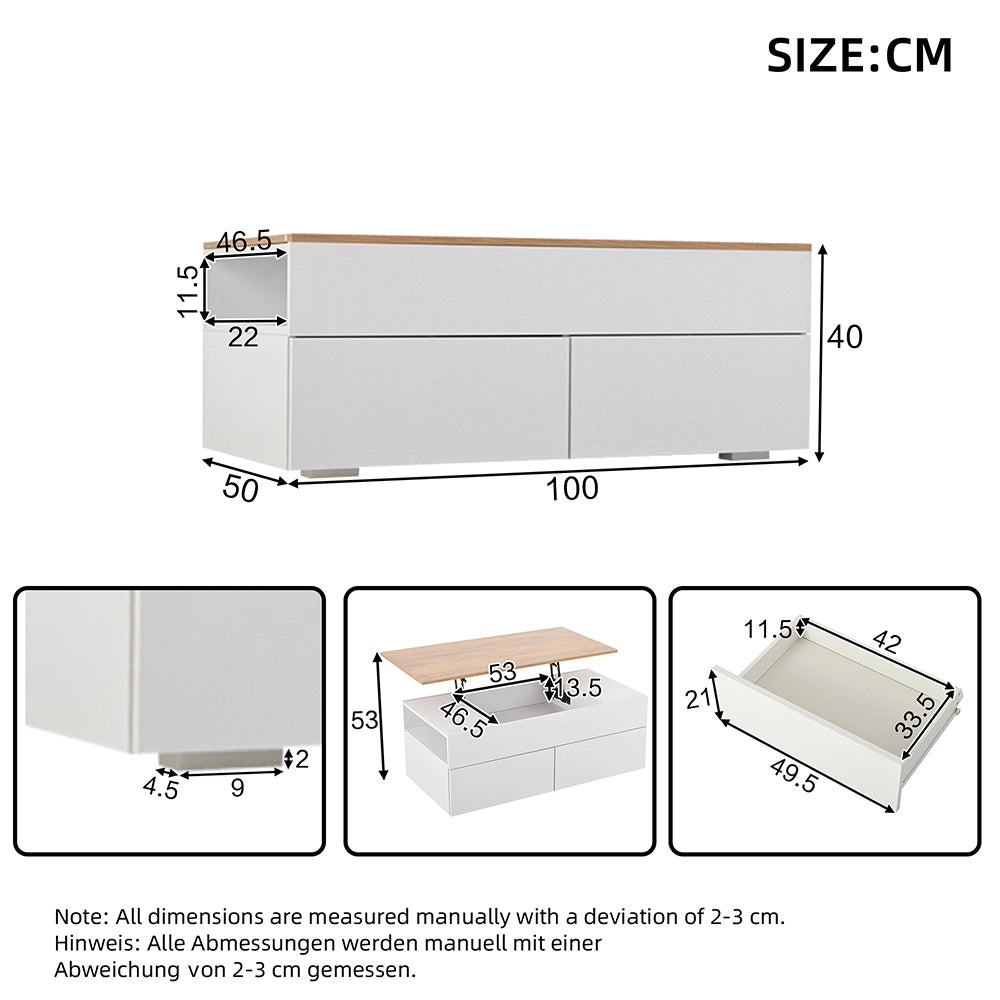 Tavolino regolabile - Xylo - 100x50cm 2 cassetti bianco/legno