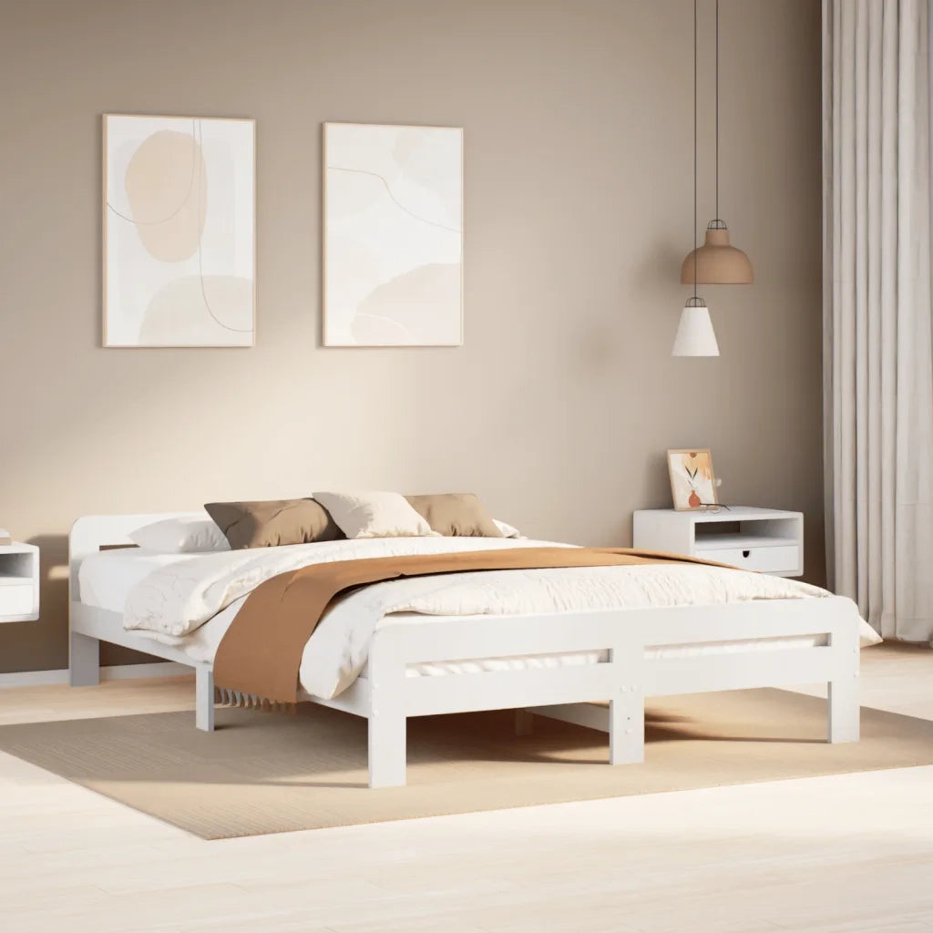 Letto senza Materasso Bianco 140x200 cm Legno Massello di Pino 855473