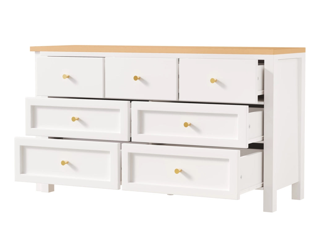 Scrivania 2-in-1 con 7 cassetti e piano girevole a 360°, finitura in effetto rovere, bianco/naturale, scrivania angolare a L