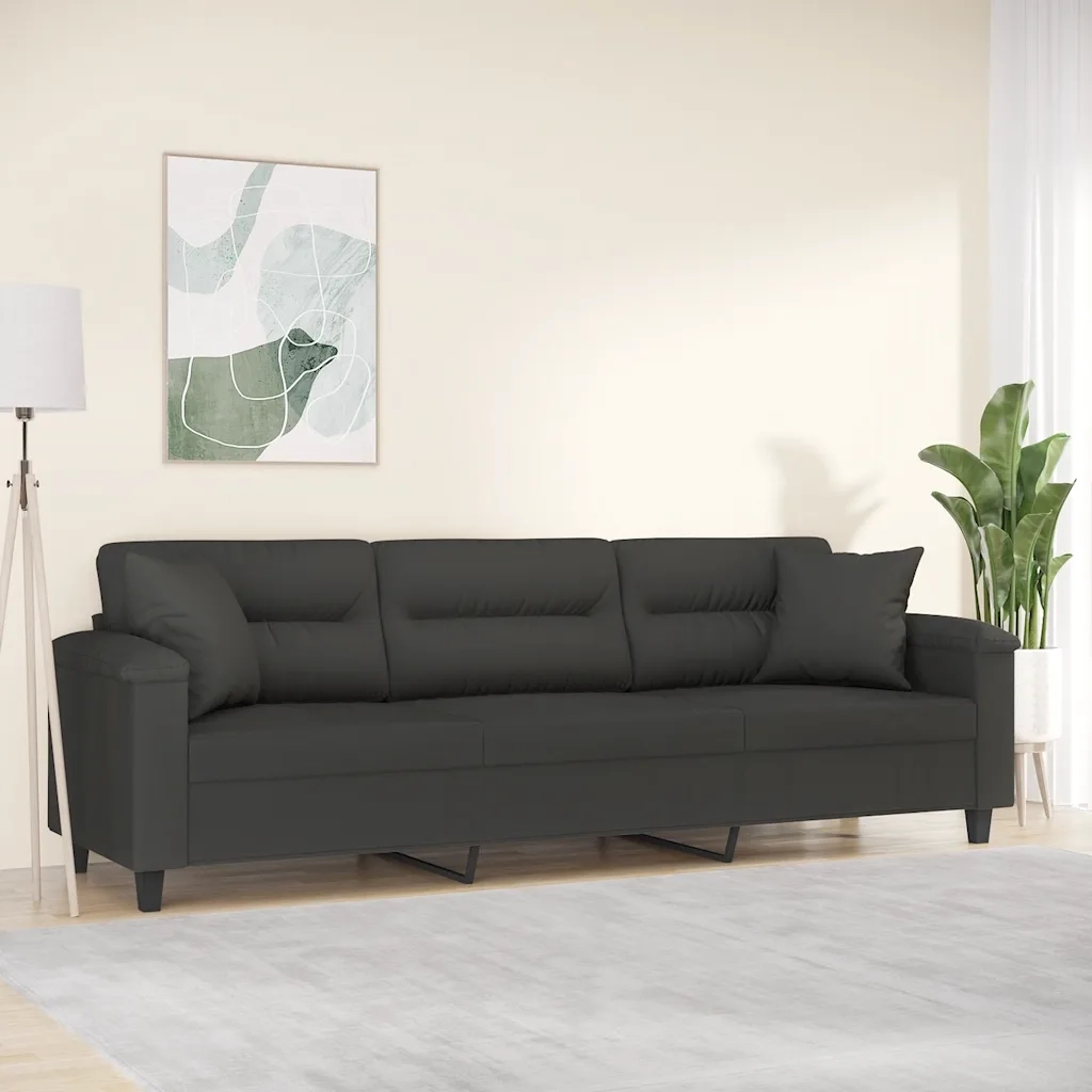 Divano a 3 Posti Cuscini Grigio Scuro 210cm Tessuto Microfibra 3153283