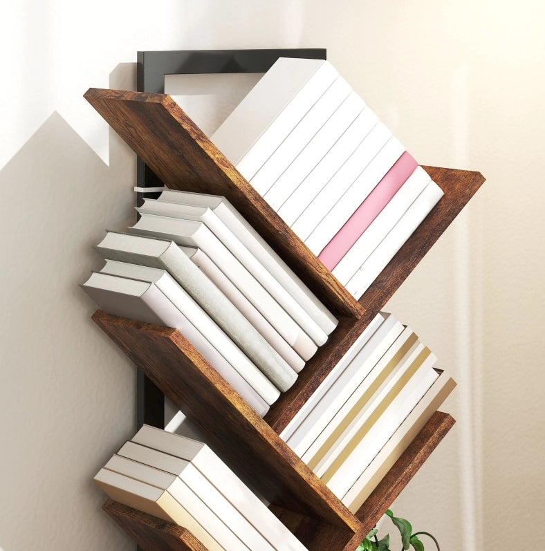 Libreria ad albero a 9 ripiani marrone rustico 50x24x136 cm