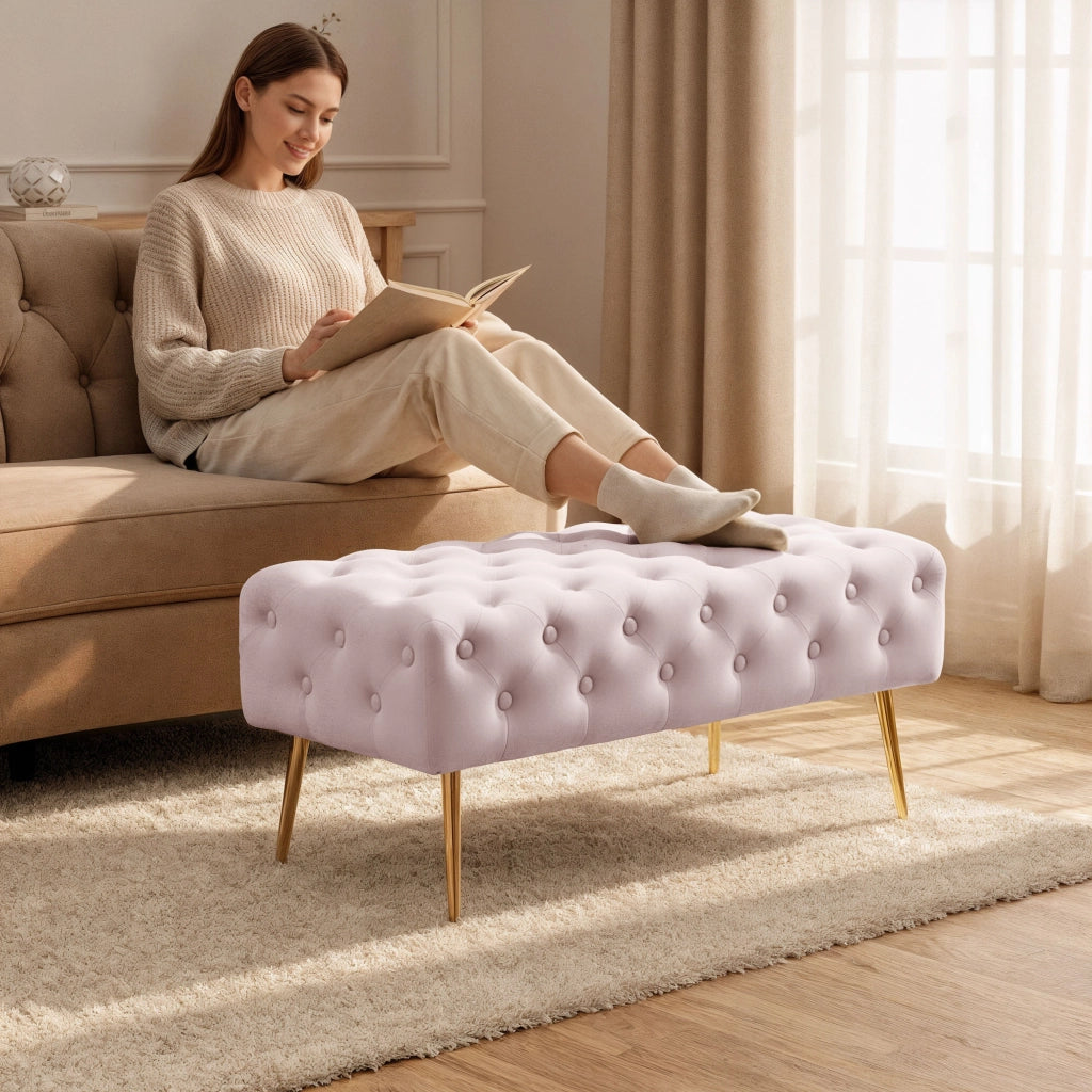 Panca imbottita in velluto trapuntato 100 cm MONACO Rosa Cipria
