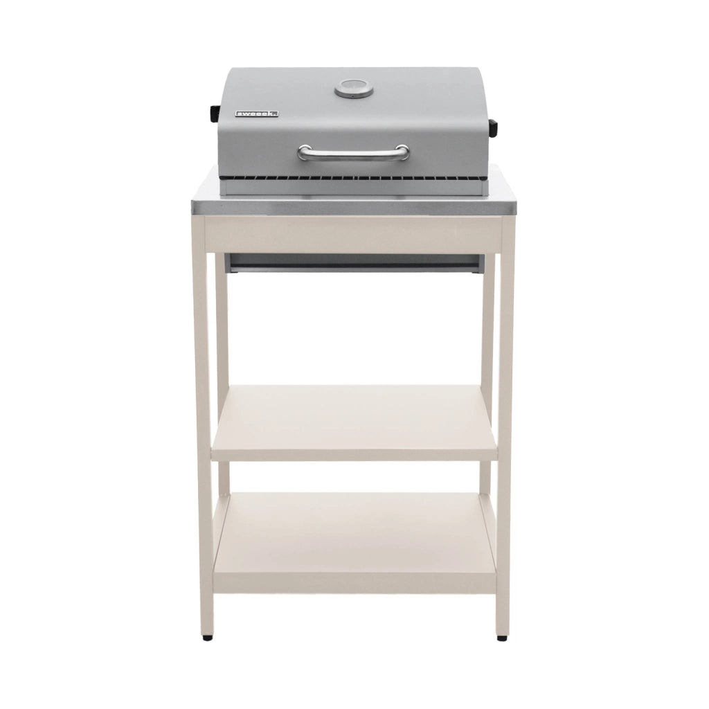 Cucina da esterno, 3 moduli e barbecue a carbone, beige