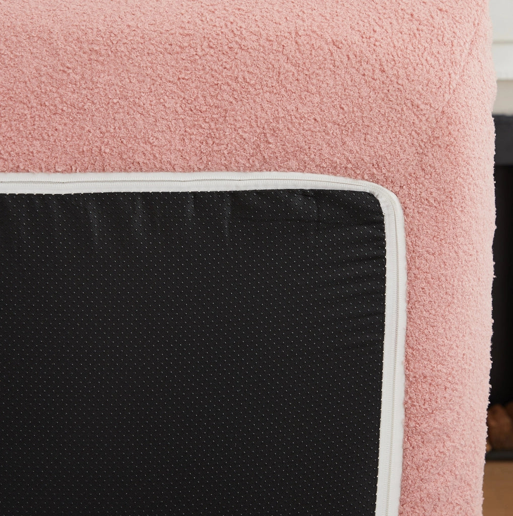 Poltrona da pavimento ULEVR 97 cm in tessuto teddy rosa, imbottita in schiuma elastica, design con bottoni
