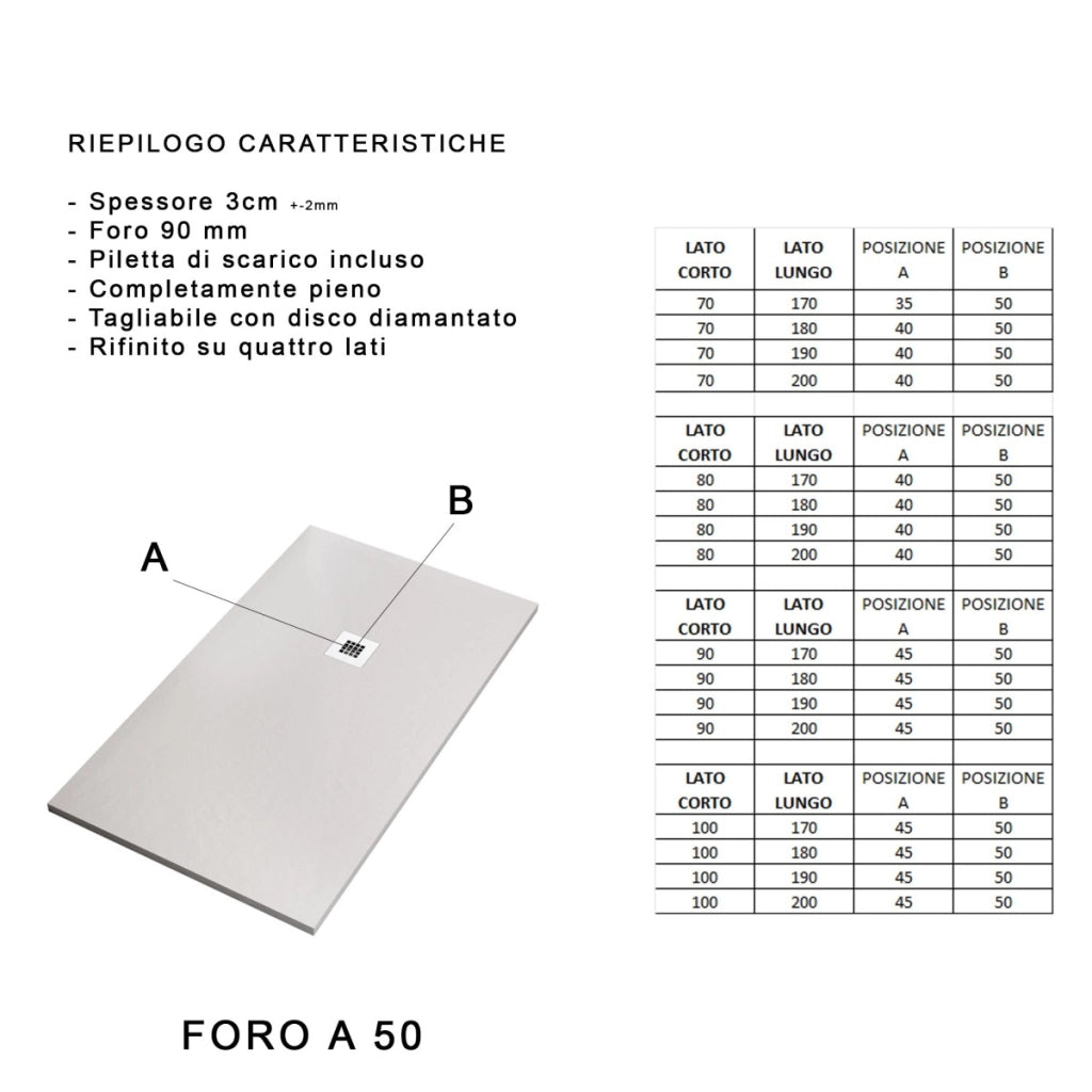 Piatto doccia in marmo resina grigio scuro pietra cemento plus, misura 80x80