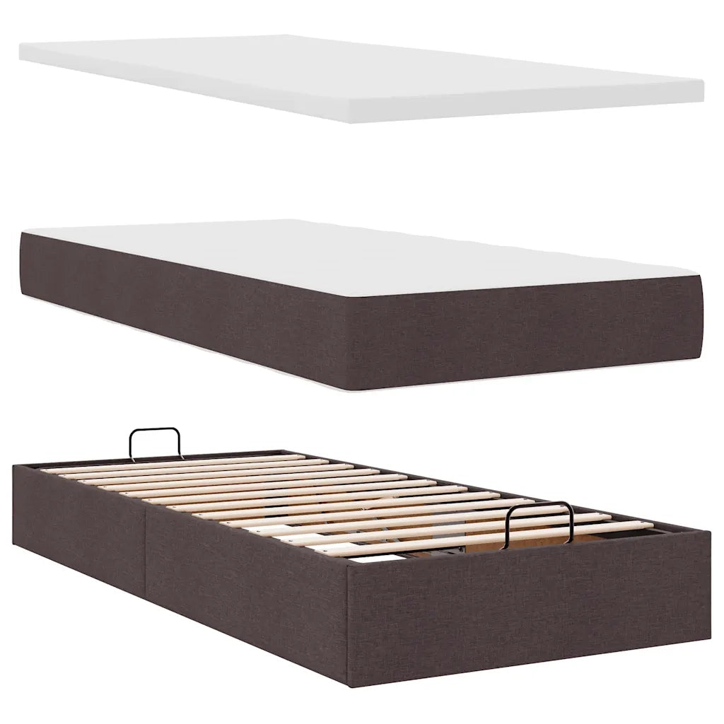 Pouf Letto con Materasso Marrone Scuro 90x200 cm in Tessuto 3311431