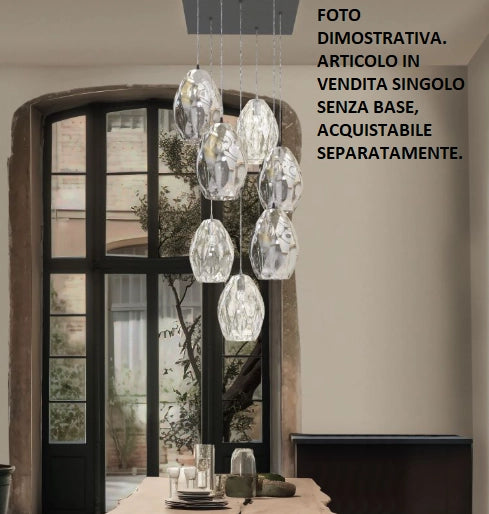 MORIS-C Sospensione 1 luce vetro cristallo  particolare cromo senza base. Attacco E27