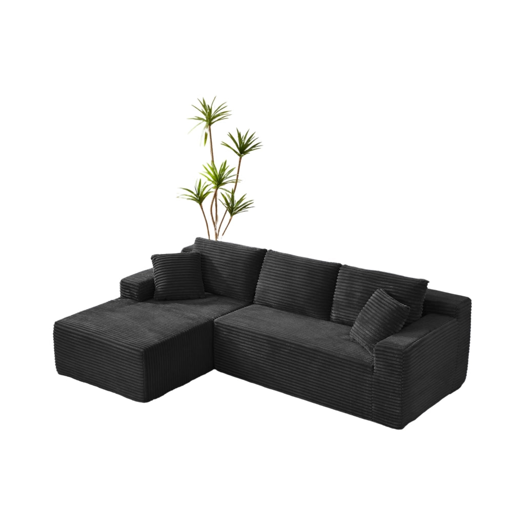 Divano modulare ULEVR 252,5x163x65 cm nero con 4 configurazioni, schiuma e molle insacchettate