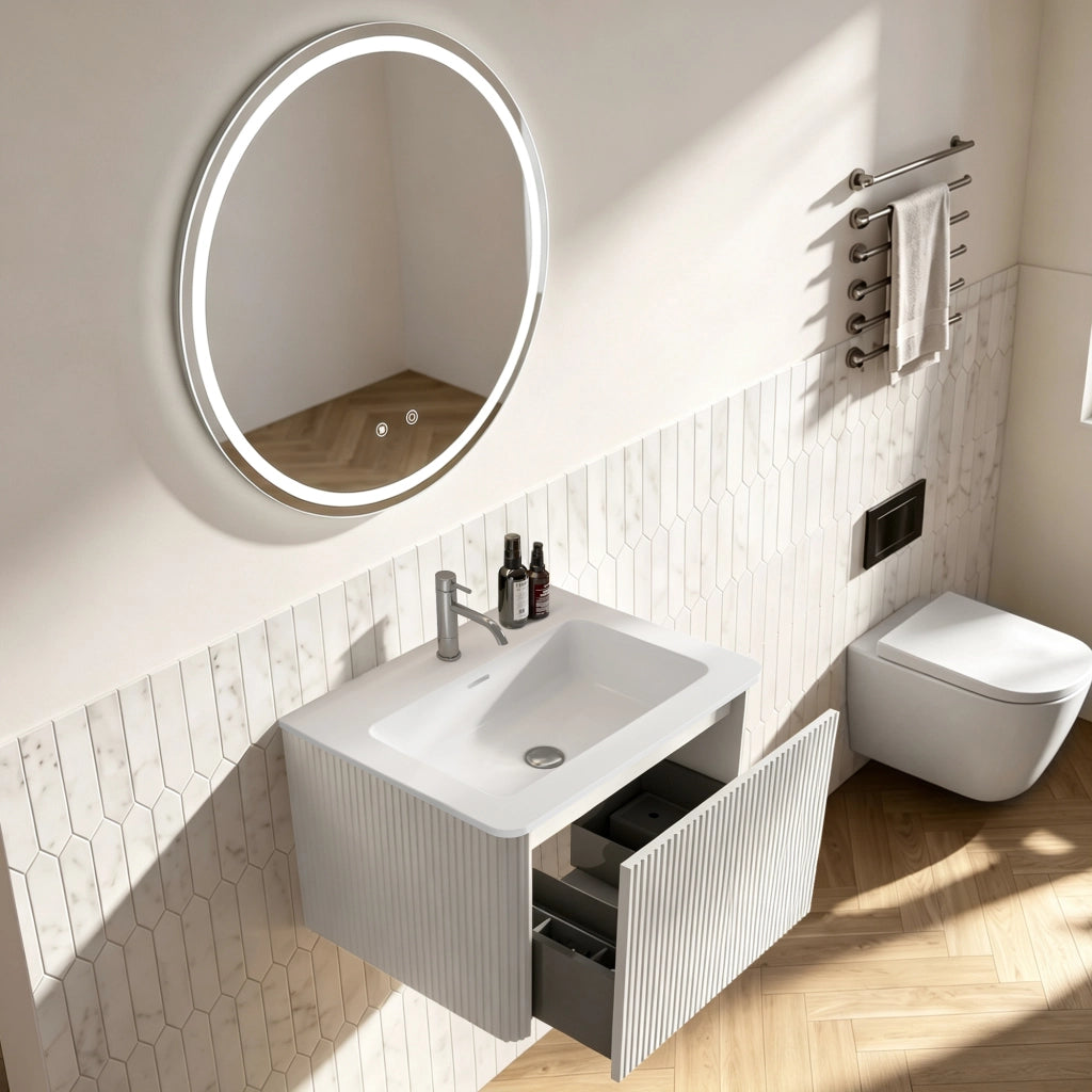 Mobile da bagno con lavabo integrato e specchio LED - per bagno - bianco