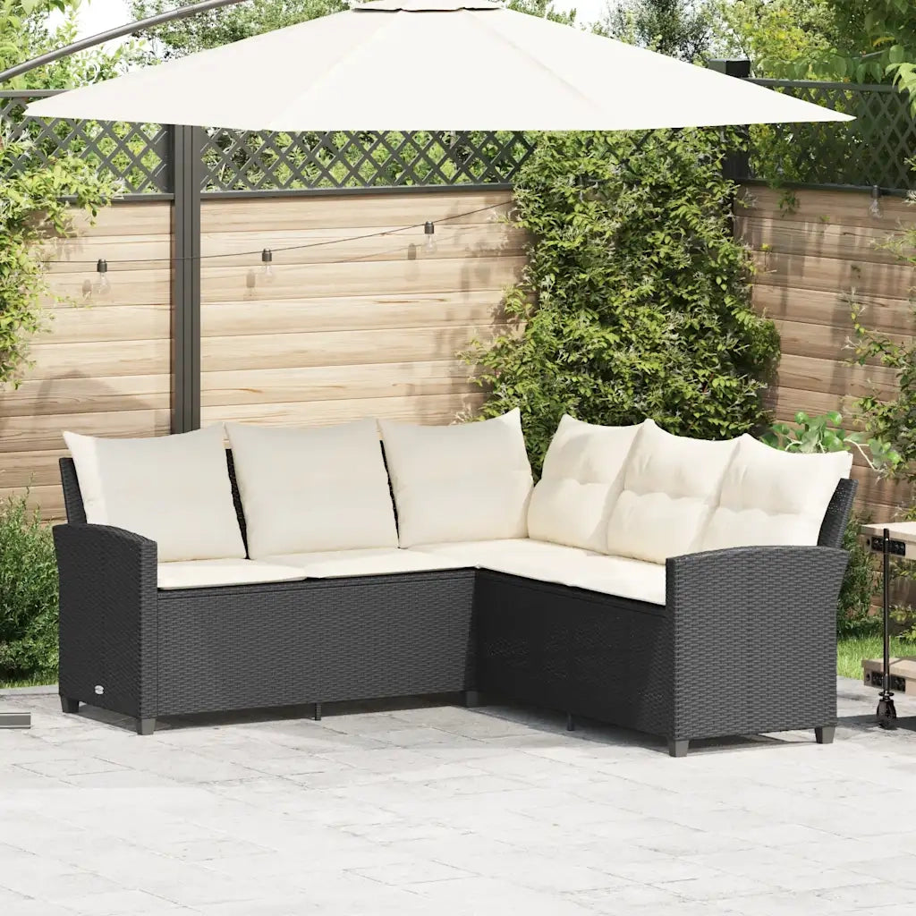 Divano a Forma di L con Cuscini-Sofa con Cuscini in Polyrattan Nero