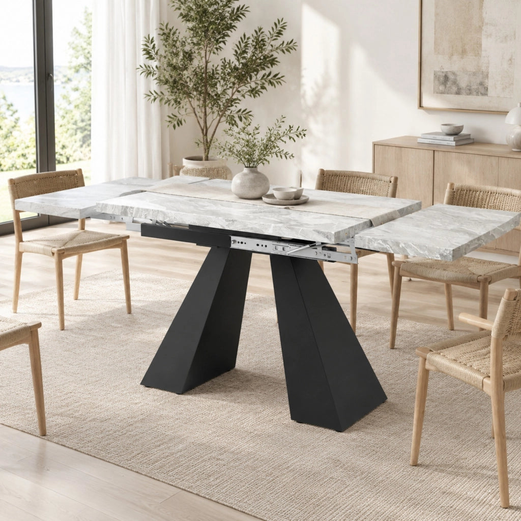 Tavolo da pranzo allungabile 99-159 x 74 x 77 cm, MDF grigio effetto marmo