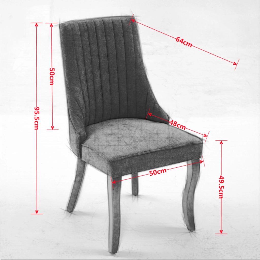 Sedia da sala da pranzo imbottita in ciniglia con schienale alto, gambe in legno massello e piedini regolabili beige