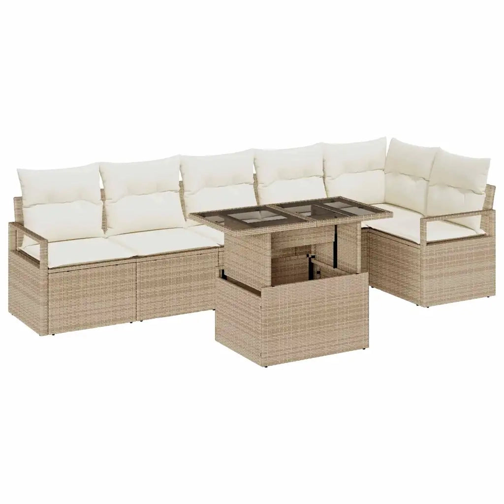 Set Divano da Giardino 7 pcs Beige Poly Rattan