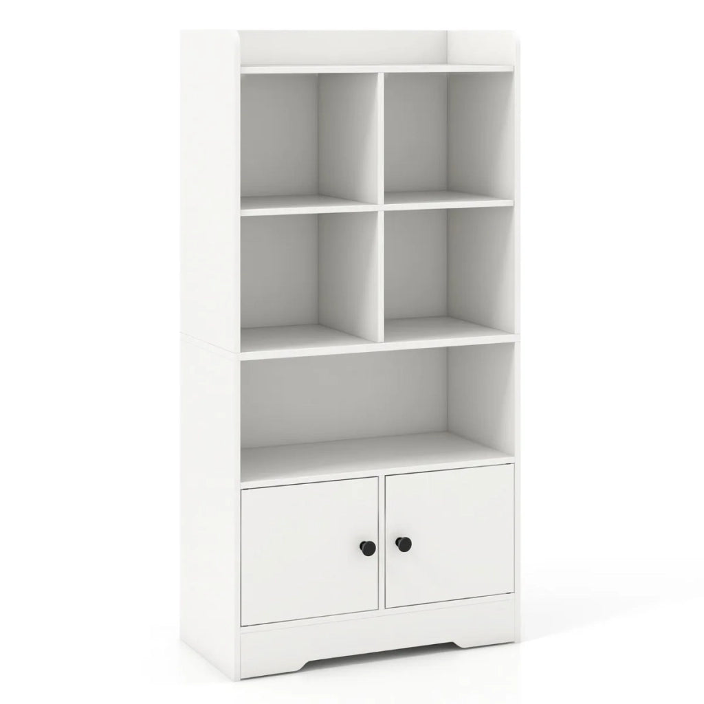 Libreria Autoportante con 5 Vani a Giorno e Mobiletto a 2 Ante, Scaffale Moderno Multiuso Bianco per Casa e Studio, Robusto, 60 x 29 x 120 cm